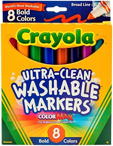 Crayola® Ултра Чисти Маркери За Перење Во Боја, Широка Линија, Избрани Задебелени Бои, Кутија Од 8