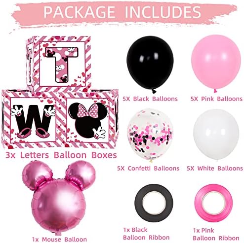 2-ри Роденден Фаворизира Балон Кутии Материјали За Бебе, Девојки 3 парчиња Розова Глувчето Тема Две Години Балон Кутии, Две Букви Балон