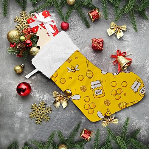 Божиќни чорапи летање пчела мед слатка жолта боја бела плишана манжетна Мерцеризирана кадифена семејна празник персонализиран