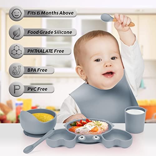 Комплет За Одвикнување Предводени од бебиња 8 парчиња - Силиконски Комплет За Хранење Бебиња-Чинија За Бебиња И Сад со Стапчиња За Вшмукување