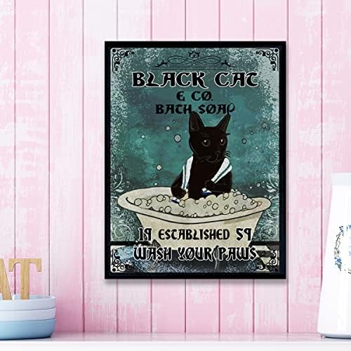 Смешна бања црна мачка платно за печатење декор црна мачка и копродукции сапун сликарство ретро уметност постери Дома бања декорација 11,5x15