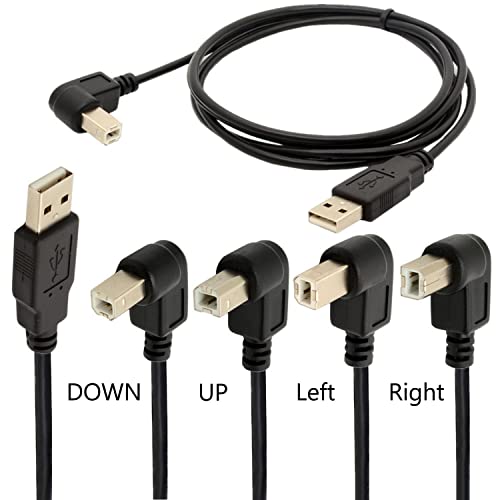 Кабел за печатач со USB Traovien, 3,3ft USB Type A до Type B кабел, USB 2.0 A MALE до B машки 90 степени УСБ -кабел за HP, Canon,