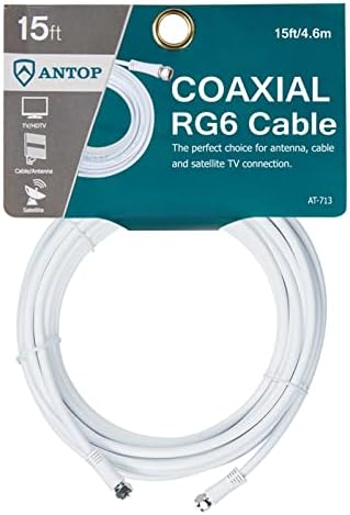 Коаксијален кабел ANTOP RG6, 15-ти, конектори од типот F, идеално за ТВ антени, кабелски телевизори, кабелски кутии, сателитски приемници