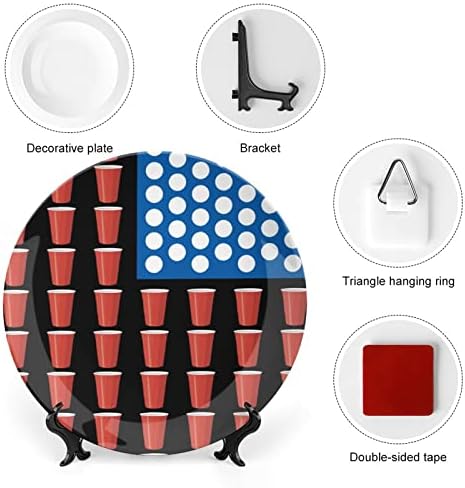 Пиво Понг Американско Знаме Печатена Коска Кина Декоративна Плоча Тркалезни Плочи Занает Со Штанд За Прикажување За Домашна Канцеларија Ѕидна