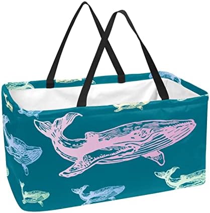 Кошница за еднократно шопинг шарен китови шема преносни преклопни пикник намирници кеси за перење алишта за торба за торба за купување корпа за перење
