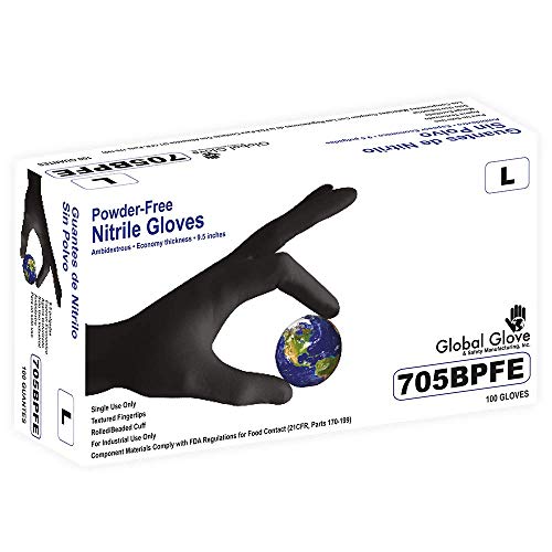 Глобална Ракавица 705BPFE-Економија Црн Прав-Бесплатни Нитрилни Ракавици За Еднократна Употреба - 100 ракавици по кутија, X-Голем
