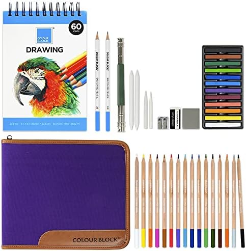 Блок во боја 231PC Уметнички сет пакет | Случај за снабдување со кожни уметности, акрилик, акварел, обоени моливи, меки пастели, пенкала за калиграфија