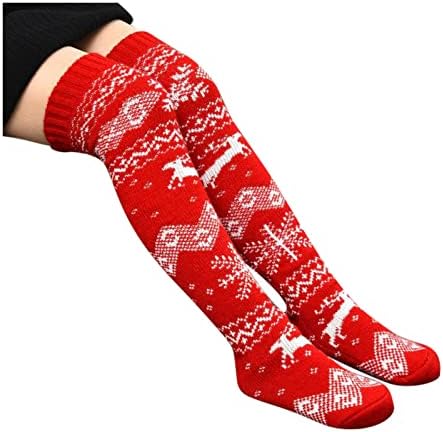 Грдо Божиќно колено високи чорапи за жени меки памучни топло меки цртани чорапи атлетски чорапи за жени новогодишни подароци