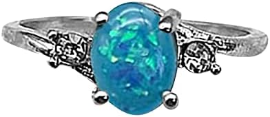 Овална секара создаден Опал Кубни цирконија прстен роден камен -камења Солитер прстен за жени Опал свадба ангажман