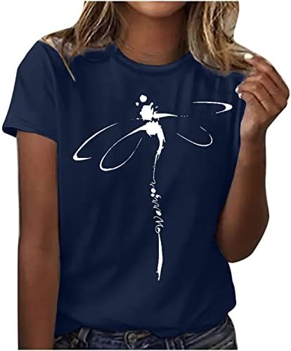Женски летни маици со маици вратоврска боја каузални врвови на змеј за печатење маица со слатка слатка маичка за туники за вежбање јога