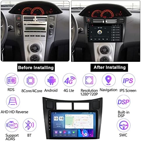 Андроид 11 Автомобил Стерео Радио За Тојота-Јарис 2005-2012 Мултимедијален Плеер 9 Инчен Carplay FM AM RDS Bluetooth GPS USB Сплит Екран Контрола