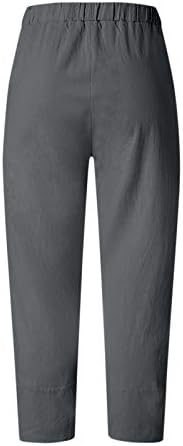 Обични панталони со капри за жени трендовски памучни ленени харем панталони цврста боја плус големина удобни панталони панталони со