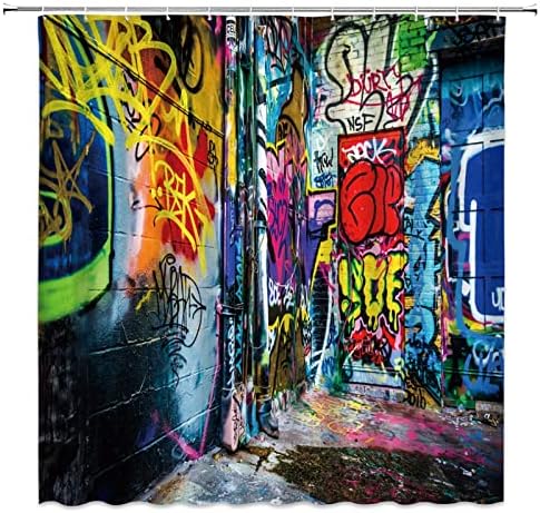 Шарени Графити Туш Завеса Апстрактна Уметност Дома Креативни Шарени Завеси За Бања Декор Полиестерска Ткаенина Брзо Сушење 70х70 Инчи