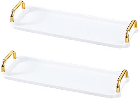 2 пакет пластична послужавник за сервирање со златна рачка, 12 x 4 инчи бела декоративна лента со 1 ”wallид, долга тесна табела за кафе, правоаголен