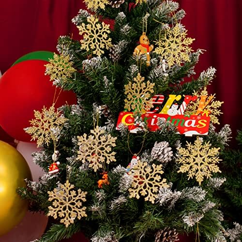 36 пакувања пластични златни украси за снегулка Божиќни зимски украси, висат украси за снегулка за зимска чудо -земја елка