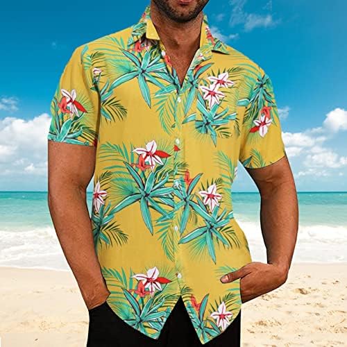 Менс 2 парчиња спортски сетови Менс пролетен летен кошула обична плажа тропска копче Топ кошула печатени кратки ракави