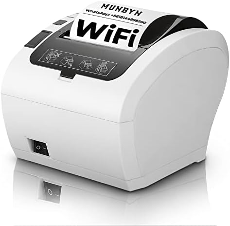 Печатач за термички прием на Munbyn WiFi со USB/LAN/RS232 порта, 80мм POS печатач работи со квадратни Windows Mac Chromebook Linux Cash фиока и