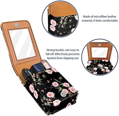 Кармин за шминка ОРИУКАН торба ЗА кармин со огледало пренослив торбичка за складирање кармин организатор за складирање сјај за усни, Пасторален Цвет Гроздобер Роз