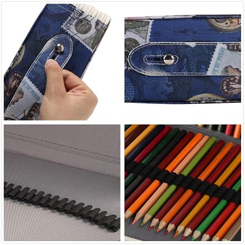 Shulaner 250 слотови во боја на молив со затворање на патент со голем капацитет, ретро стил елемент, моливчиња, моливчиња во водоотпорна