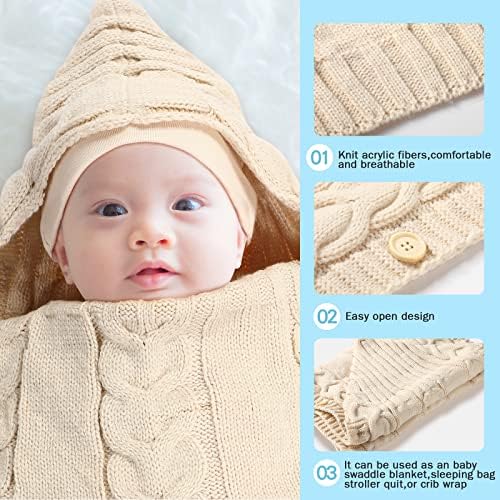 Новороденче бебето обвивка плетена торба за спиење Примачи ќебиња шетач за шетач со новороденче бебе капа мечки уши, капачиња