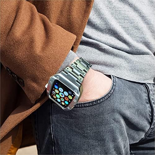 Гарто не'рѓосувачки челик ленти Метална рамка за Apple Watch 6/5/4/SE Apple Mod Watch 44mm, луксузна лента за замена на не'рѓосувачки