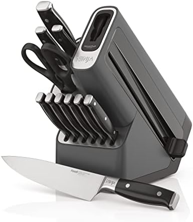 Нинџа K32012 Foodi NeverDull Премиум Нож Систем, 12 Парче Нож Блок Сет, Црна &засилувач; C30928 Foodi NeverStick Премиум 11-Инчен Вок, Хард-Елоксирани,