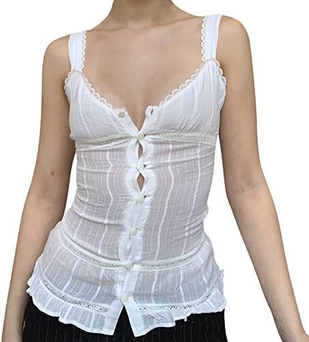 Miashui 2x врвови женски бела вертикална чипка секси суспендирана кошула топ 2x блуза