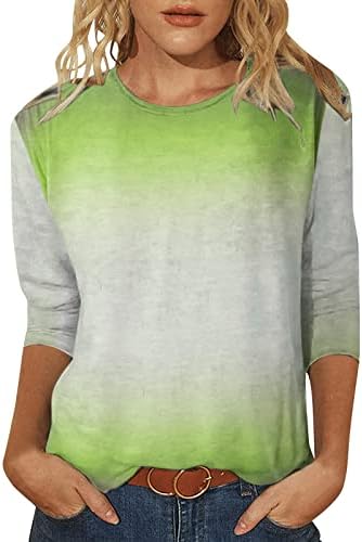 Women'sенски врвови 3/4 ракав, симпатична графичка печатена три четвртина ракав О-врат Блуза плажа Туника кошули за жени