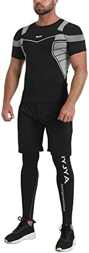 Buyjya 5pcs машки компресивни панталони кошула врвна долга јакна со долг ракав Атлетски комплети салата облека машка тренингот на
