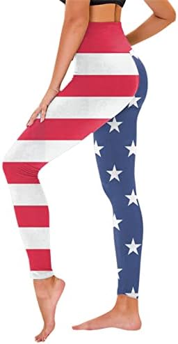 4 -ти јули високи хеланки за половини за жени во САД знаме што трчаат по јога хеланки Ултра мека четкана затегната теретана панталони