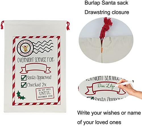 2 Парчиња Платно Божиќна Торба Дедо Мраз Вреќа Персонализирана Празна Торба За Дедо Мраз Подароци Торби За Подароци Врвки За