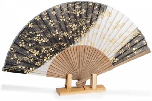 Зен ум Јапонски Традиционалните Виткање Вентилатор-Црна Цреша Цвет Свила &засилувач; Бамбус