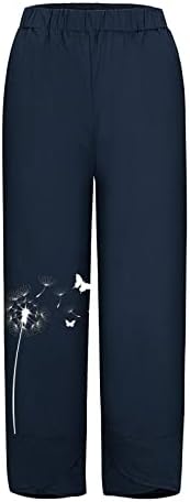 Mtsdjskf женски капри панталони, широки нозе со високи половини удобни постелнини со џебови со џебови женски панталони за плажа