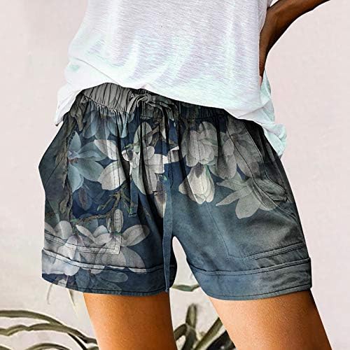Womenените летни шорцеви плус џебови со големина печатени лабави случајни спортски кратки модни влезови топли панталони гроздобер