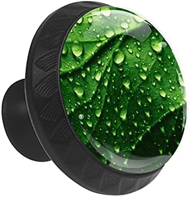 12 Парчиња Зелен Лист Со Капки Вода Стаклени Копчиња За Фиоки за Комоди, 1.37 х 1.10 Во Тркалезна Кујна Кабинетот Повлекува За Домашна