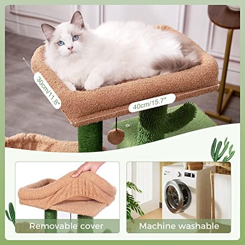 Meowsir мачка дрво симпатична мачка кула дрво кактус мачка гребење на пост со голема врвна перница, удобна хамак, приватно кондо,