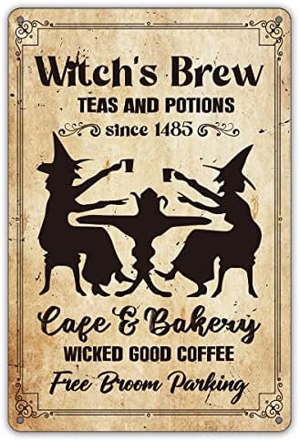 Вештерка кујна метал знак за знак за знак, ретро вештерка чај и напивки кујнски знак за домашен декор за Ноќта на вештерките