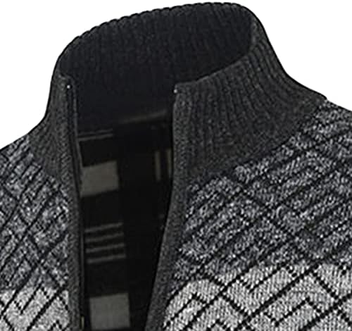 Мајифу-Гј Машки Обични Дебели Плетени Џемпери Од Кардиган Блок Во Боја Плетен Џемпер Со Целосен Патент Руно Со Долги Ракави