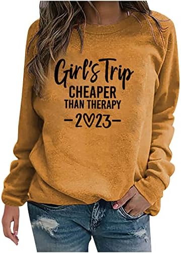 Патувањето на Грил поевтино од терапијата 2023 кошули за жени, едноставна печатена печата за печатење џемпери со долги ракави пуловер