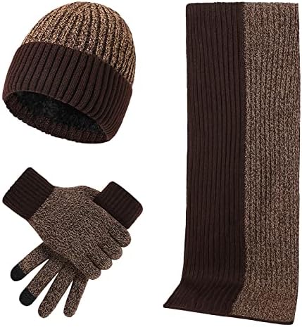 Keusn капи за жени мажи есен зимска топла волна капа на ракавици со шамија на ракавици 3 парчиња зимски снег плетено капаче за белезници