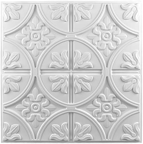 Тавански плочки за капки Art3d 2x2, тавански панел за лепак, фенси класичен стил во бело