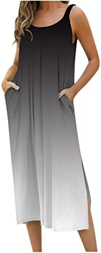 Летен фустан женски макси фустан, обичен обвивка за обвивка, линија за замав фустан вратоврска маичка маица фустан за жени, елегантна