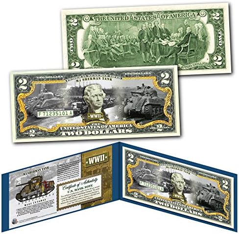 Резервоарот м4 Шерман-Втората Светска Војна Нециркулираше Сметка Од Два Долари Специјално Издание Колекционерски Држач За Дисплеј и Сертификат
