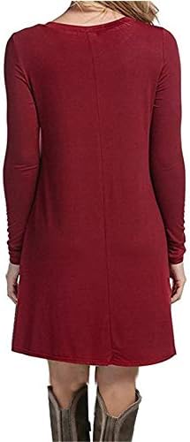 Andongnywell Women'sенски плус големина со долга ракав, спојувајќи цврста боја тенок лабав замав, обични фустани должина