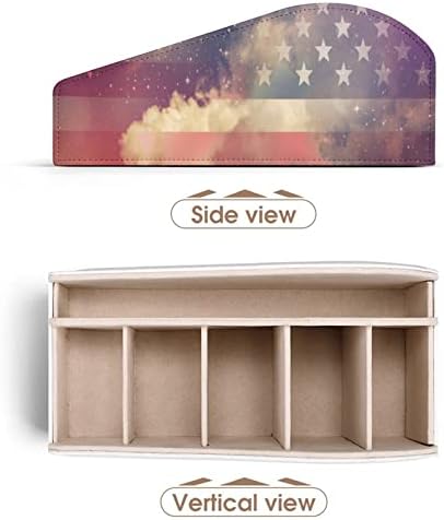 Американски држач за далечински управувач на знамето Галакси, кутија за организатор на кожа со 6 оддели за складирање за дневна соба спална соба