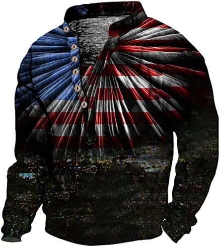 2023 година Нова машка модна независност Денот на знамето печатено копчиња со јака маица кошула кошула личност за мажи