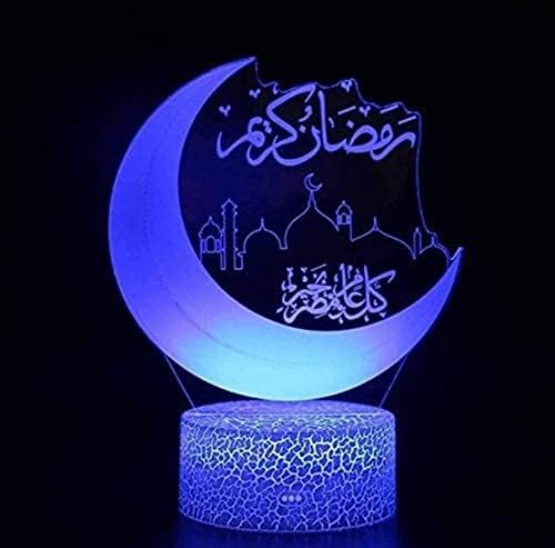 Xtyzil Desktop Night Light ZQ 3D Ramadan Lights, LED разнобоен далечински управувач на допир USB3D Месечината кревети за маса,