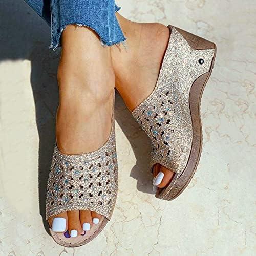 WASHERCE Sparkly Sandals за жени облечени дами модна летна платформа за отсекување на платформата клин на отворени пети сандали