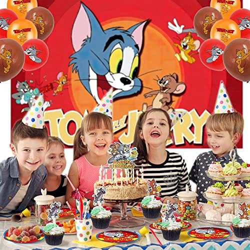 Том И Џери Партија Материјали Плочи Фаворизира Украси Позадина Декор Балони Банер Роденденска Торта Топер