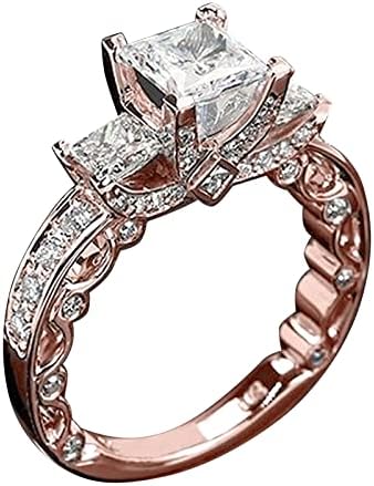Прстени за ангажман прстени за свадба, 3 камени принцези исечени квадратни кубни цирконија прстен за ангажман за жени